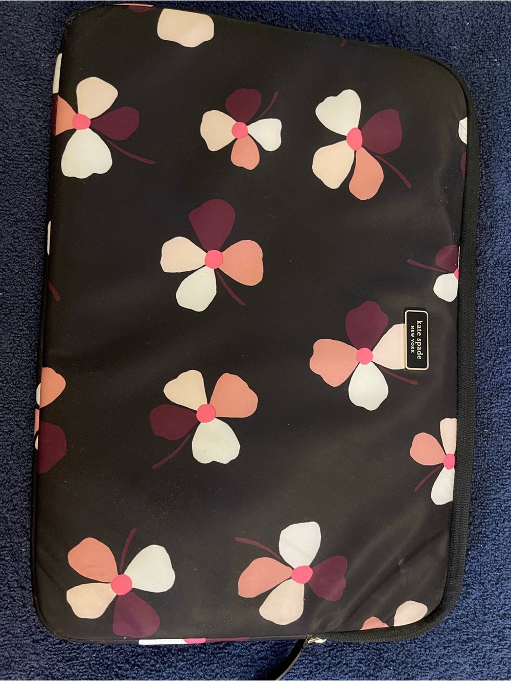 kate spade Black Floral Laptop Sleeve with Pink, Cream & Burgundy Accents